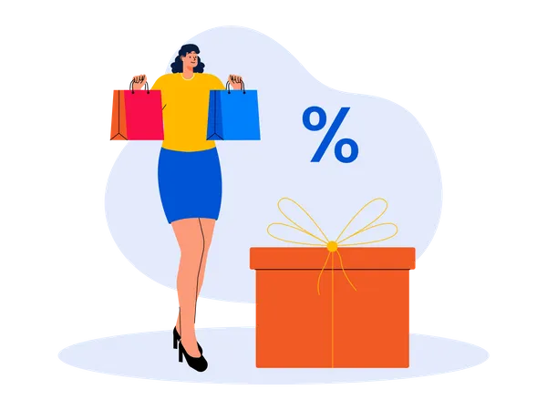 Young woman shopping during cyber monday sale  Illustration