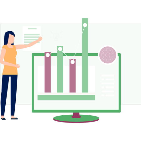 Young woman showing business growth graph on monitor  Illustration