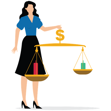 Young woman showing Loss and gain on investment  Illustration