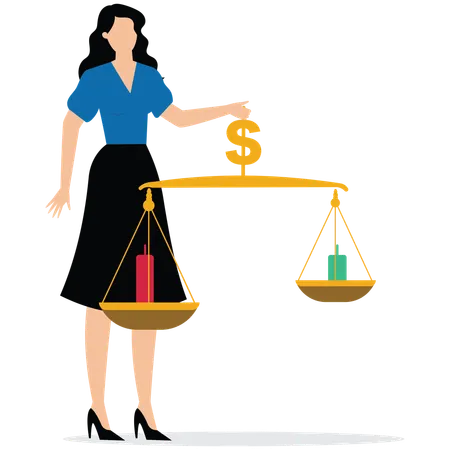 Young woman showing Loss and gain on investment  Illustration
