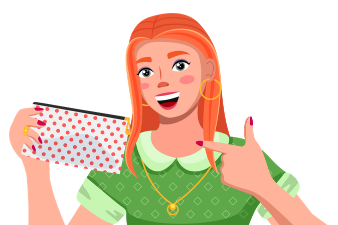 Young woman showing makeup bag  Illustration