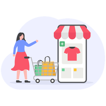 Young woman showing mobile shopping  Illustration