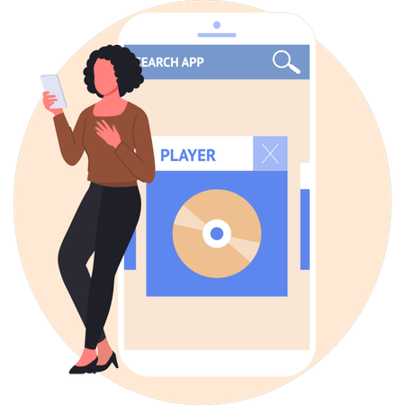 Young woman showing music player  Illustration