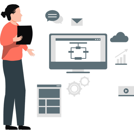 Young woman showing networking Illustration