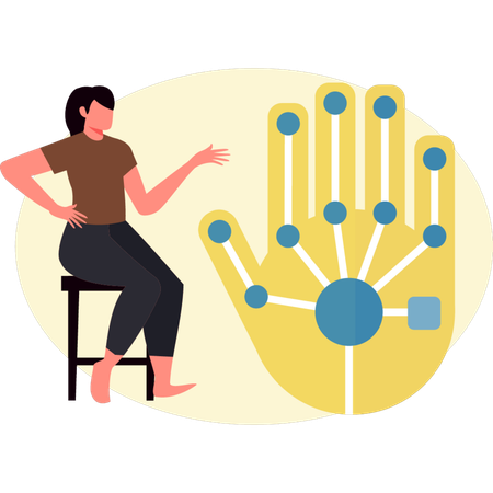Young woman showing robotic hand  Illustration