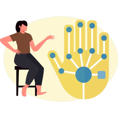 Young woman showing robotic hand  Illustration