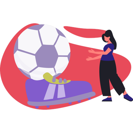 Young woman showing soccer shoes and ball  Illustration