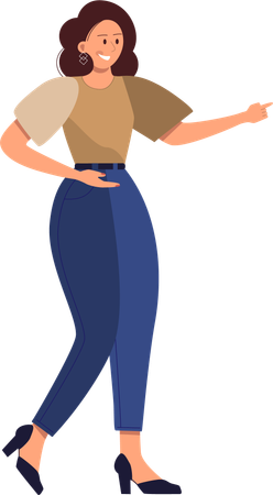 Young woman showing something right  Illustration