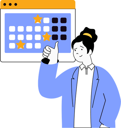 Young woman showing thumbs up while selecting meeting online calendar  Illustration