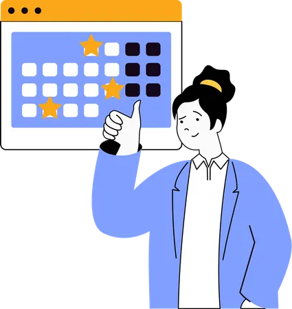 Young woman showing thumbs up while selecting meeting online calendar  Illustration