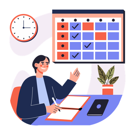 Young woman showing Time Management  Illustration