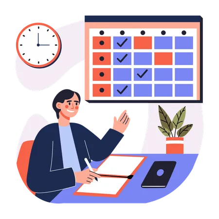 Young woman showing Time Management  Illustration