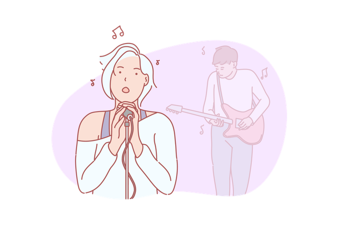 Young woman singer with Male guitar player doing performance at concert  Illustration