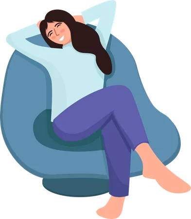 Young Woman Sitting And Relaxing On The Sofa With A Comfortable Posture And A Smile Vector Illustration Illustration