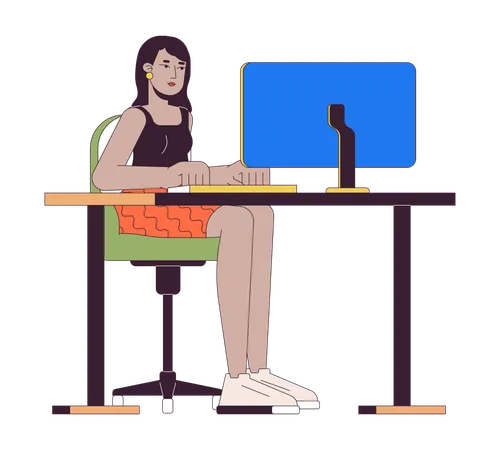 Young woman sitting at computer  Illustration