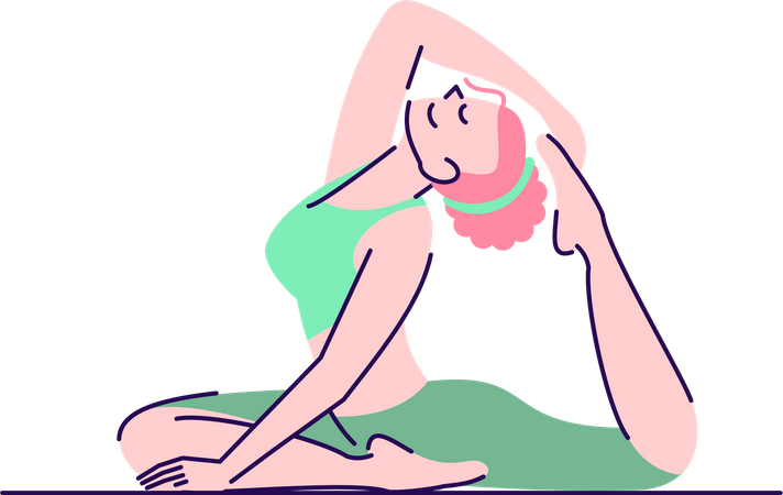 Young woman sitting in one legged king pigeon pose Illustration