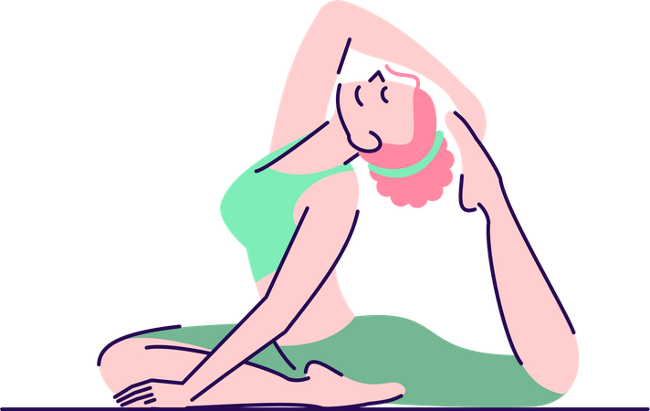 Young woman sitting in one legged king pigeon pose  Illustration