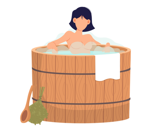 Young woman sitting in tub  イラスト