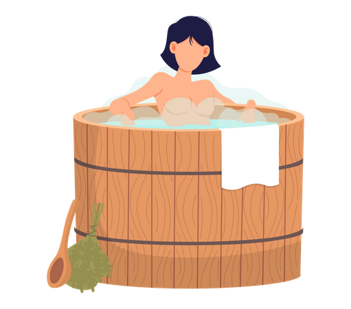 Young woman sitting in tub  Illustration