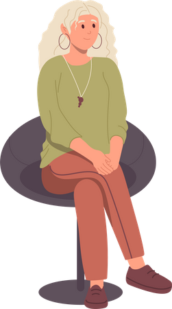 Young woman sitting on chair  イラスト
