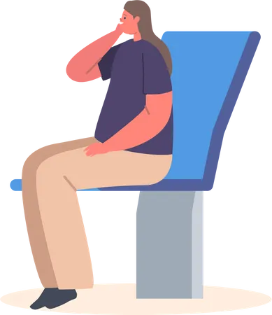 Young Woman Sitting on Chair Riding in Public Transport Illustration