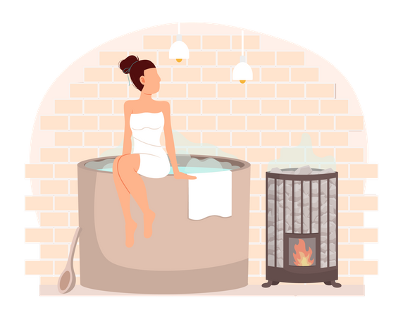 Young woman sitting on tub  Illustration