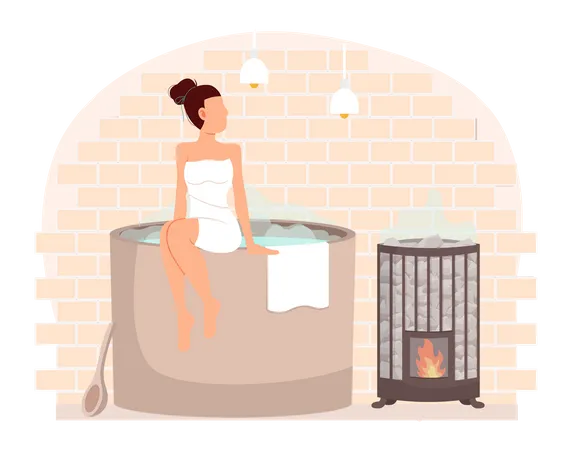 Young woman sitting on tub Illustration