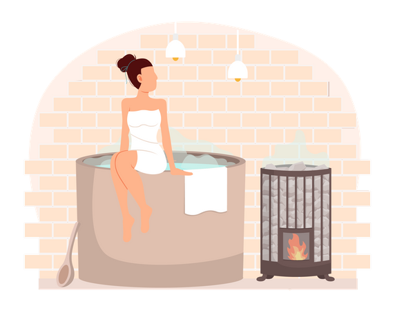 Young woman sitting on tub  Illustration