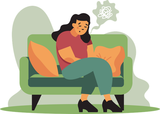 Young woman sitting thinking about something  イラスト