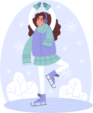 Young woman skating in winter  Illustration