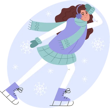 Young Woman Skating In Winter Flat Style Illustration Illustration