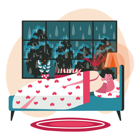 Young woman sleeping on bed  Illustration