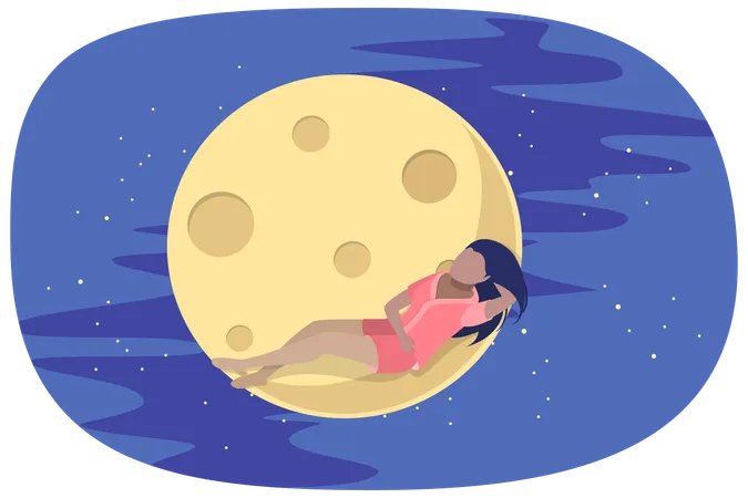 Young Woman Sleeping while having clam dreaming  Illustration
