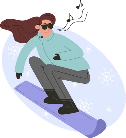 Young Woman Snowboarding In Sportswear In Flat Style Illustration
