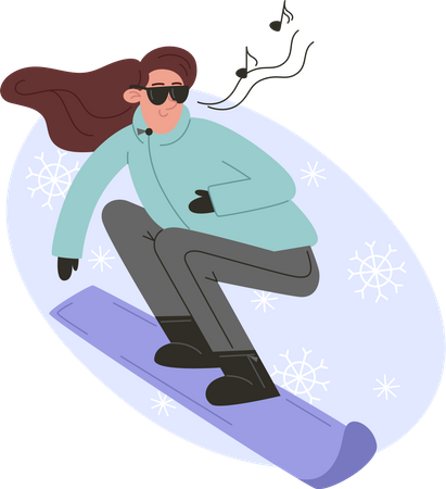 Young woman snowboarding  Illustration