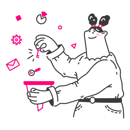 Young woman sorting data through filter  Illustration