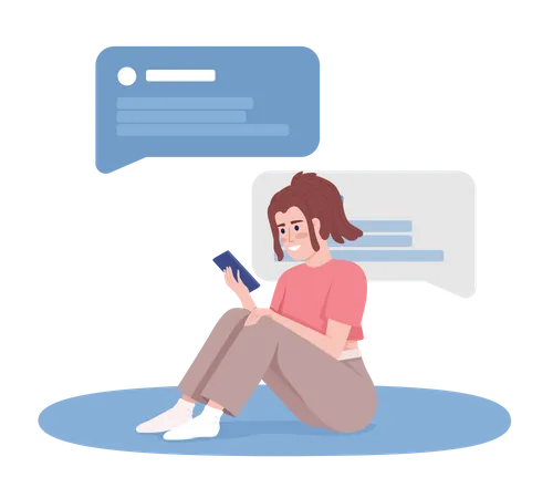 Young woman spending time with mobile messaging app Illustration