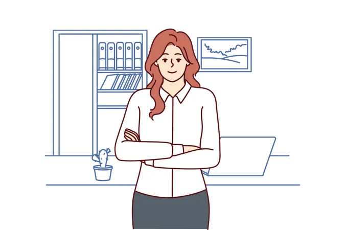 Young woman standing confidently at office  Illustration