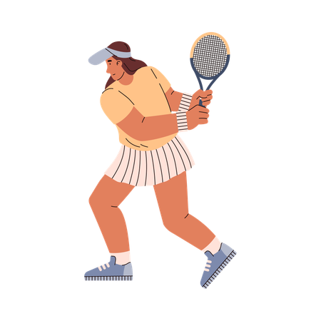 Young woman standing with tennis racket  イラスト