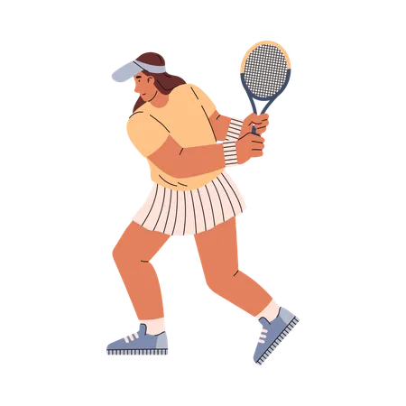 Young woman standing with tennis racket  イラスト