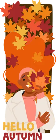 Young Woman Stands Amid A Vibrant Tapestry Of Autumn Leaves Female Character Radiant Smile Mirrors The Brilliance Of The Foliage Capturing The Essence Of Fall Beauty Cartoon People Vector Banner Illustration