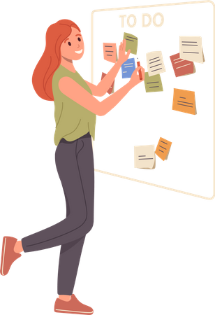 Young woman sticking adhesive note Illustration