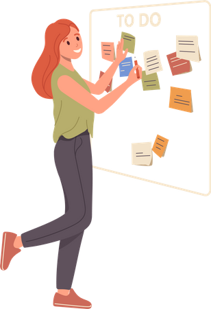 Young woman sticking adhesive note  Illustration