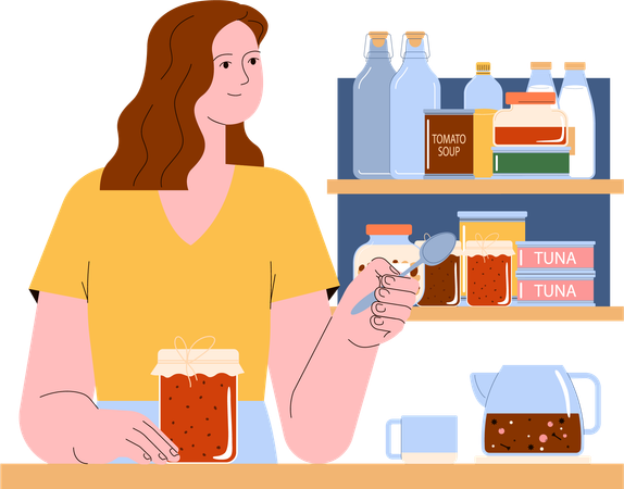 Young woman storing homemade jam  Illustration