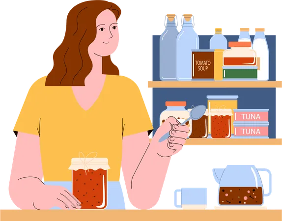 Young woman storing homemade jam  Illustration