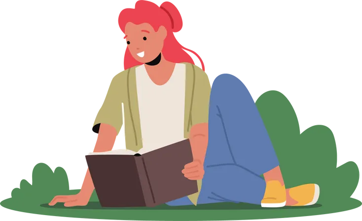 Young Woman Student Reading Book Illustration