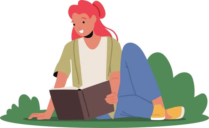 Young Woman Student Reading Book  Illustration