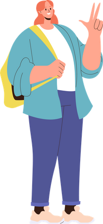 Young woman student with backpack  Illustration