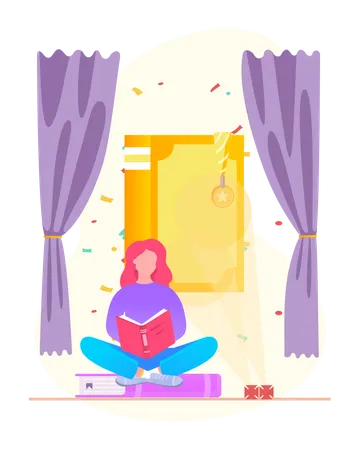 Young woman studying at home Illustration
