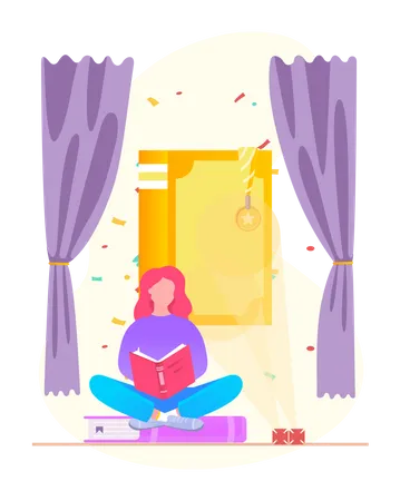 Young woman studying at home  Illustration